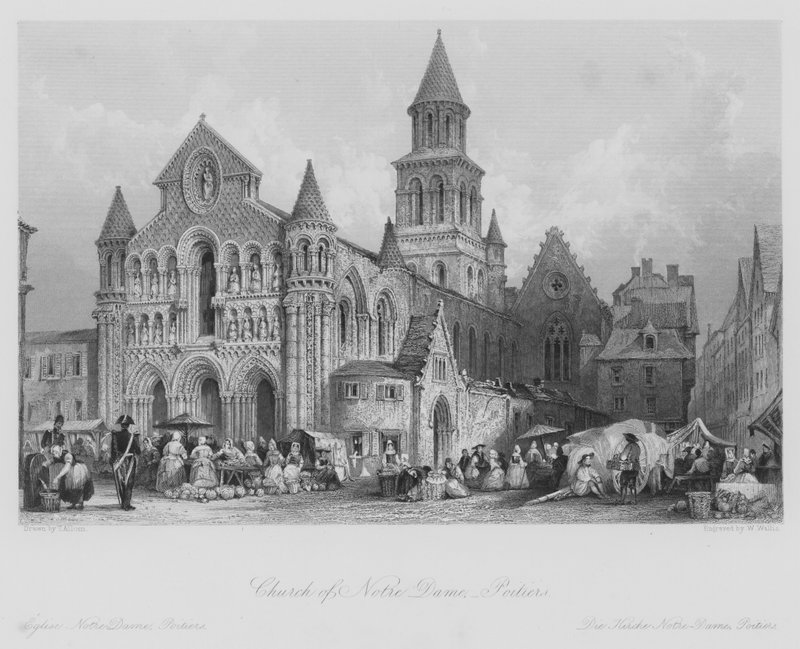 Notre Dame templom, Poitiers (metszet) alkotó: Thomas (after) Allom