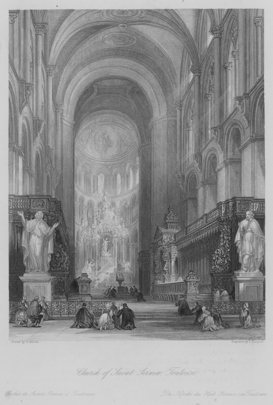 Saint Sernin templom, Toulouse (metszet) alkotó: Thomas (after) Allom