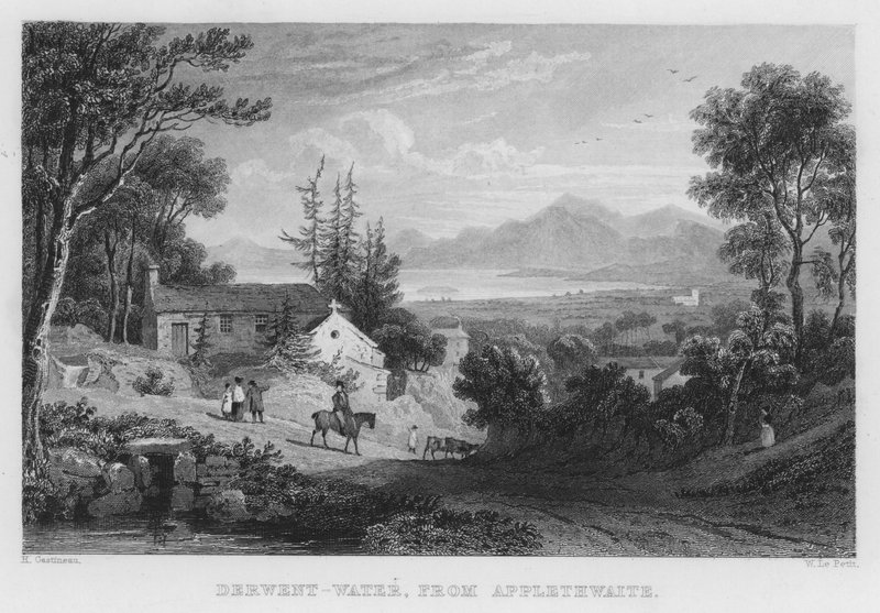 Derwent Water, Applethwaite (metszet) alkotó: Thomas (after) Allom