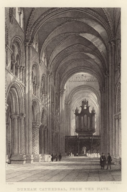 Durham katedrális, a hajóról (metszet) alkotó: Thomas (after) Allom