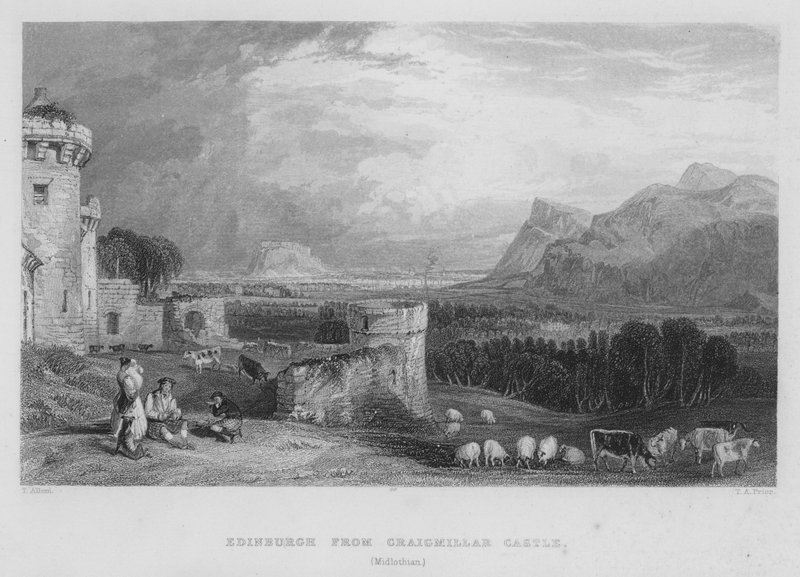 Edinburgh a Craigmillar kastélyból, Midlothian (metszet) alkotó: Thomas (after) Allom