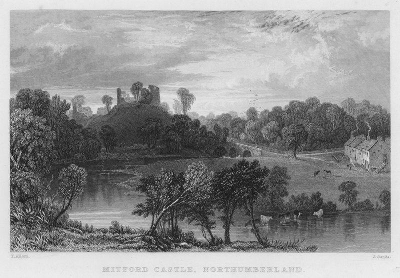 Mitford kastély, Northumberland (metszet) alkotó: Thomas (after) Allom
