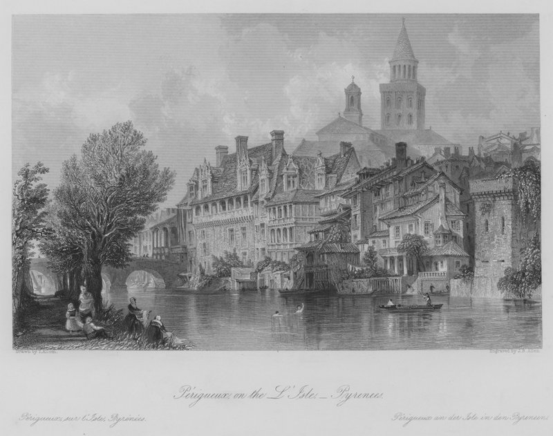 Perigueux, a szigeten, Pireneusok (metszet) alkotó: Thomas (after) Allom