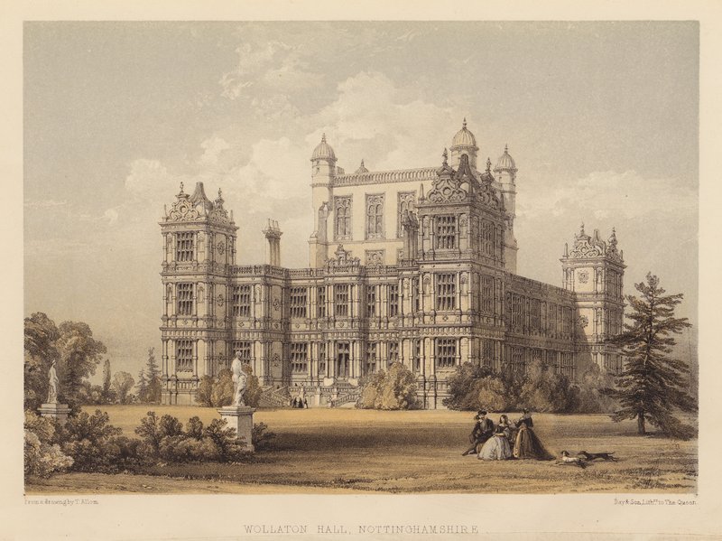 Wollaton Hall, Nottinghamshire (akvatinta) alkotó: Thomas (after) Allom