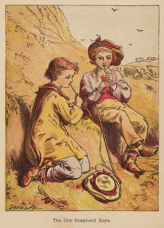 A tétlen pásztorfiúk (színes metszet) alkotó: Thomas Dalziel