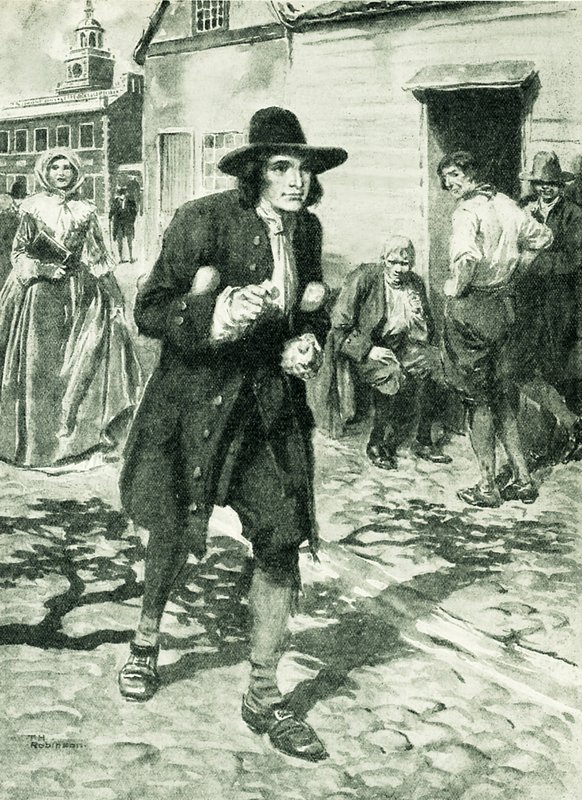 Benjamin Franklin megérkezik Philadelphiába (litográfia) alkotó: Thomas Heath Robinson