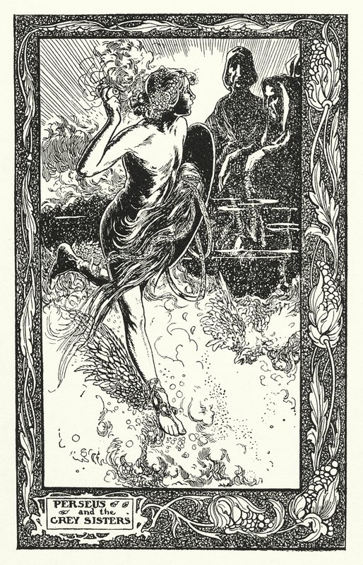Perseus és a szürke nővérek (litográfia) alkotó: Thomas Heath Robinson
