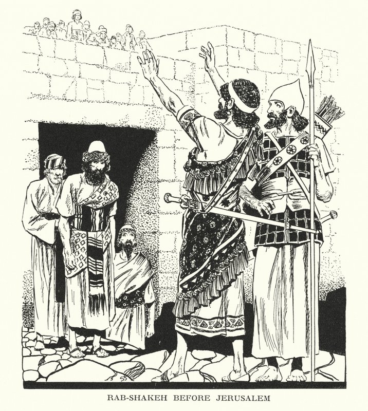 Rab-Shakeh Jeruzsálem előtt (litográfia) alkotó: Thomas Heath Robinson
