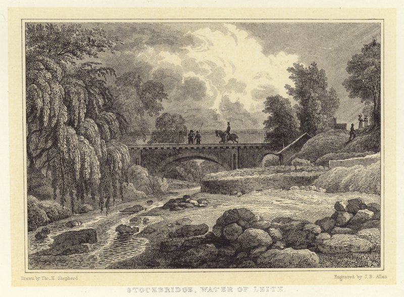 Stockbridge, Water of Leith (metszet) alkotó: Thomas Hosmer (after) Shepherd