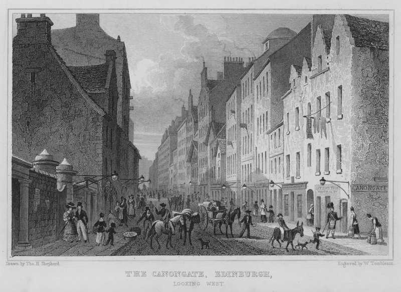 A Canongate, Edinburgh, nyugat felé néz (metszet) alkotó: Thomas Hosmer Shepherd