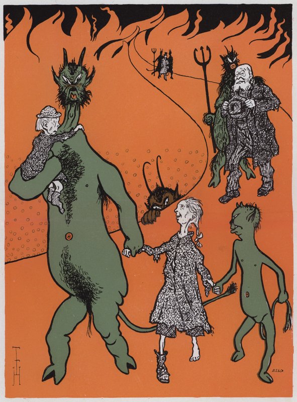 Szénvészhelyzet (színes litho) alkotó: Thomas Theodor Heine