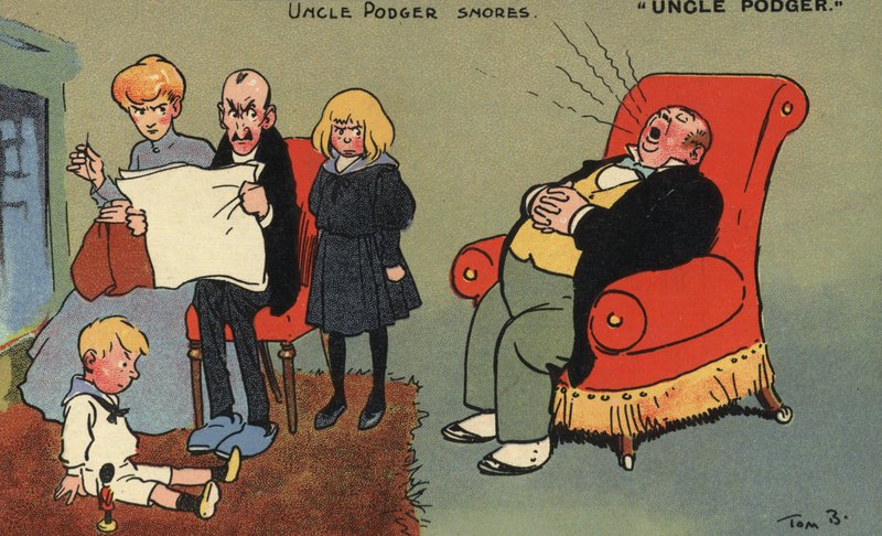 Podger bácsi horkol (színes litó) alkotó: Tom Browne