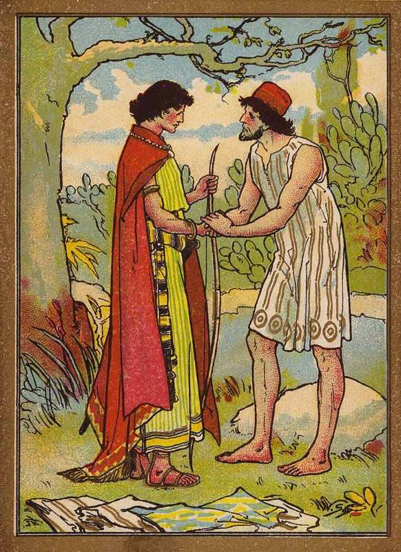 Dávid és Jonatán (színes litográfia) alkotó: W.S. Stacey