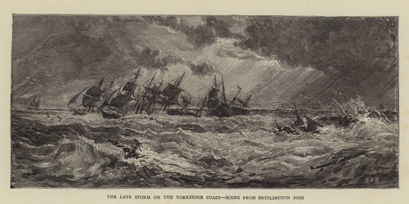A késői vihar a Yorkshire-parton, jelenet a Bridlington mólóról alkotó: Walter William May