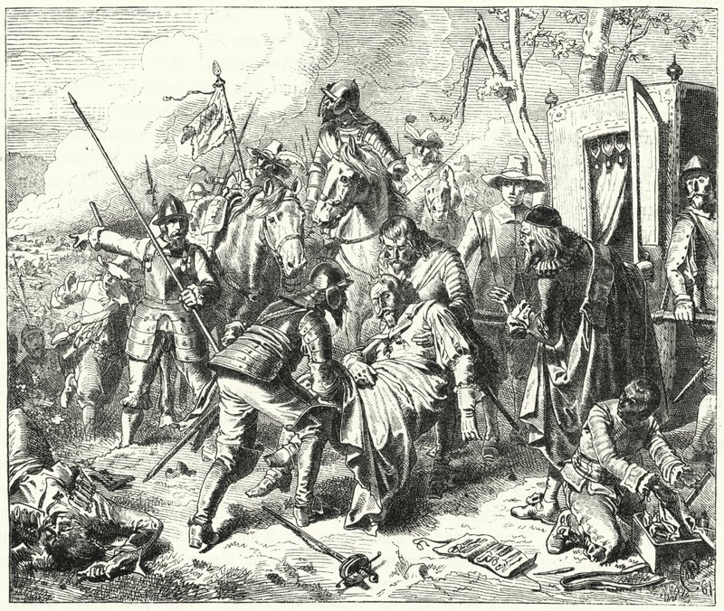 Tilly gróf halálosan megsebesült a Rain-i csatában, 1632-ben alkotó: Wilhelm Camphausen