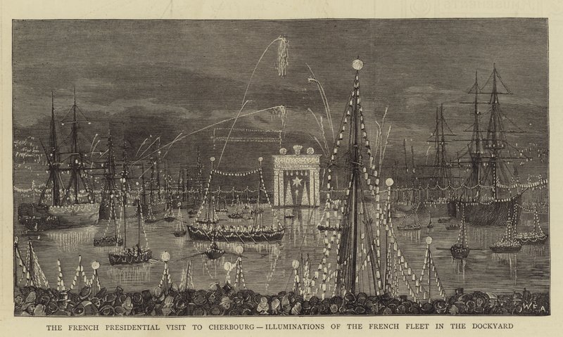 A francia elnök cherbourgi látogatása, a francia flotta kivilágítása a dokkban alkotó: William Edward Atkins