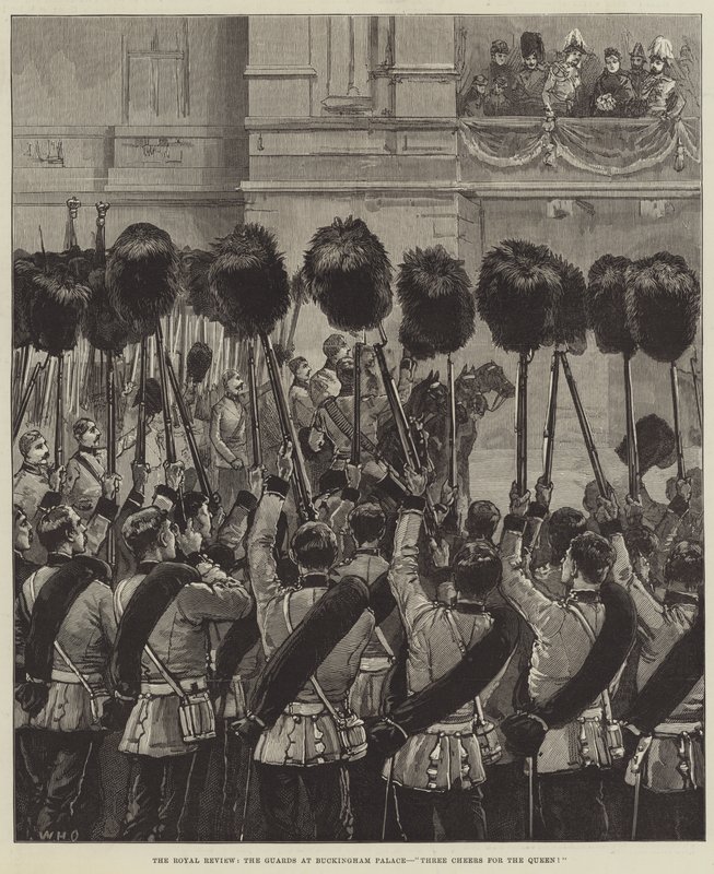 A Királyi Szemle, a Buckingham-palota őrei, Három éljenzés a királynőnek! alkotó: William Heysham Overend