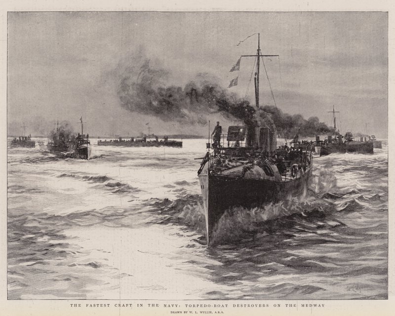A haditengerészet leggyorsabb járművei, torpedóromboló rombolók a Medwayen alkotó: William Lionel Wyllie