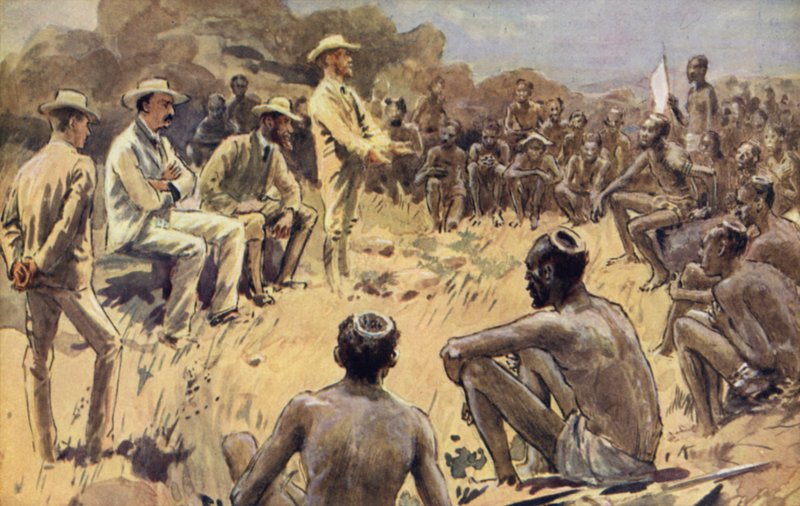 Cecil Rhodes tanácskozásban a Matabele főnökeivel alkotó: William Rainey
