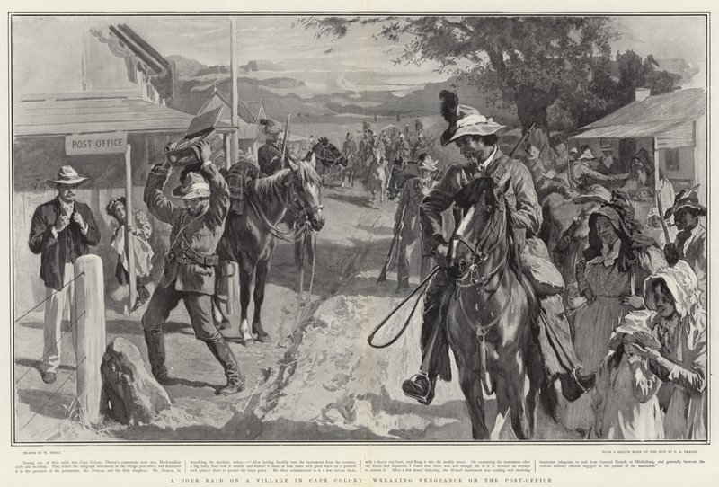 Boer razzia egy faluban Cape Colonyban, bosszút állva a postán alkotó: William Small