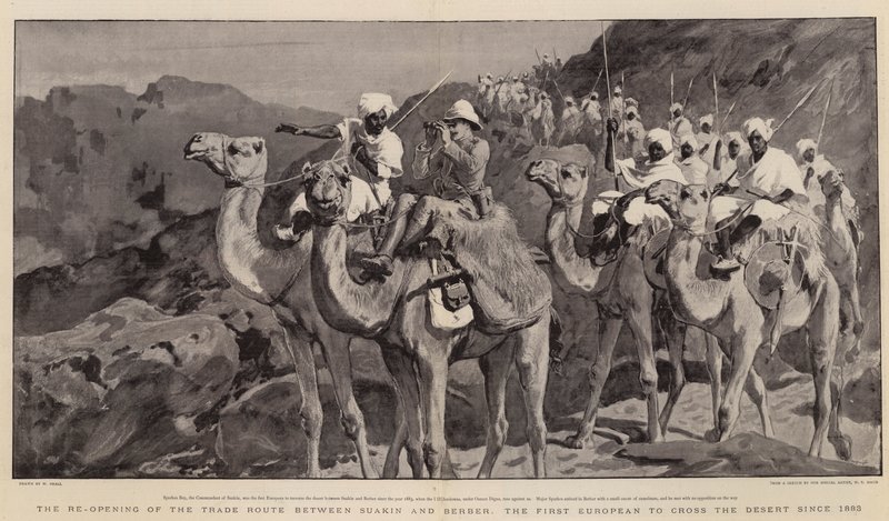 A Suakin és a berber közötti kereskedelmi útvonal újbóli megnyitása, az első európai, aki átkelt a sivatagon 1883 óta alkotó: William Small