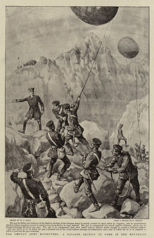 A német hadsereg manőverei, Egy léggömbszekció a hegyekben dolgozik alkotó: William T. Maud