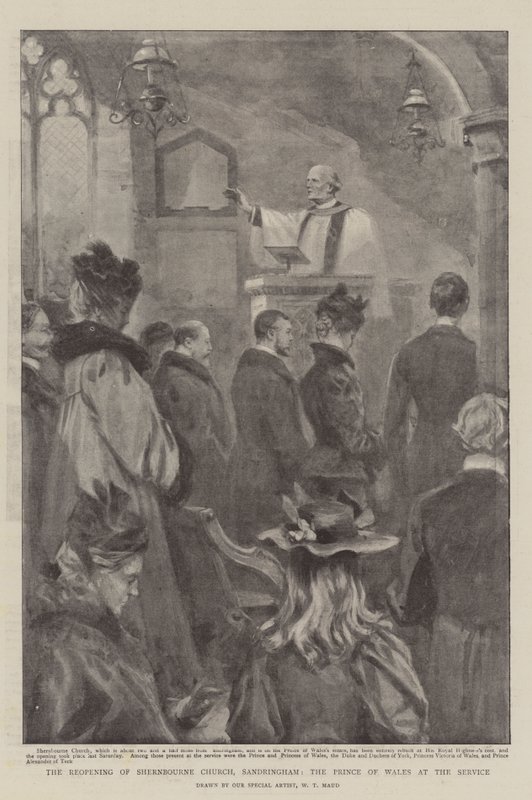 A Shernbourne templom újranyitása, Sandringham, a walesi herceg az istentiszteleten alkotó: William T. Maud