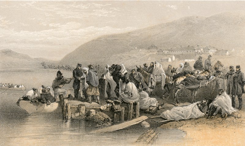 Betegek beszállása Balaklaván alkotó: William Crimea Simpson
