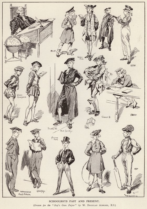Iskolás fiúk a korokon át (litho) alkotó: William Douglas Almond