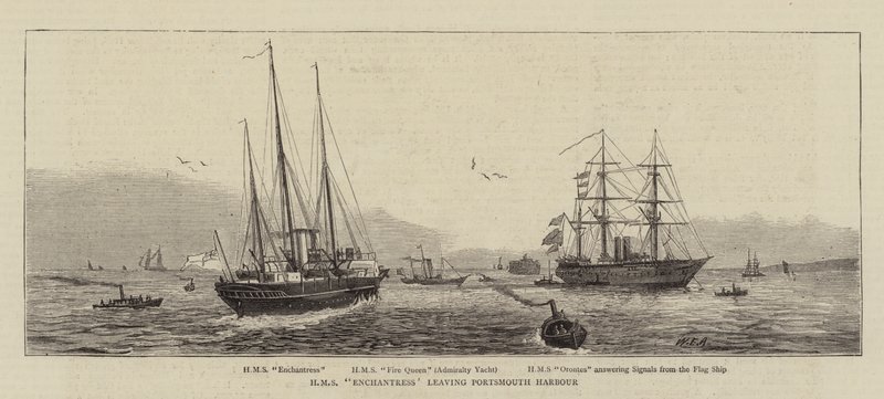 A HMS Enchantress elhagyja Portsmouth kikötőjét alkotó: William Edward Atkins