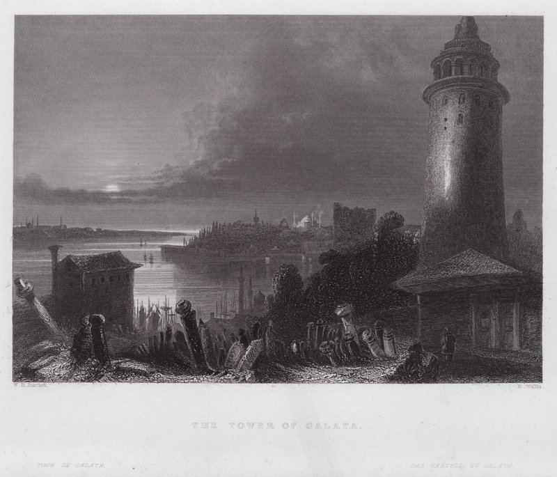 Galata tornya (metszet) alkotó: William H. Bartlett
