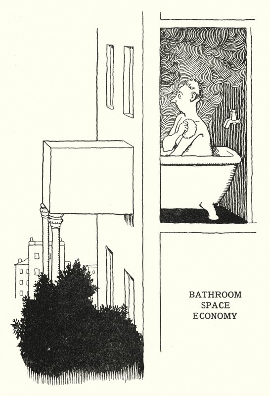 Fürdőszoba Space Economy (litho) alkotó: William Heath Robinson
