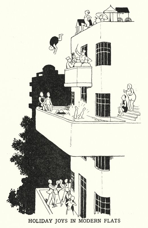 Nyaralás örömei modern lakásokban (litho) alkotó: William Heath Robinson