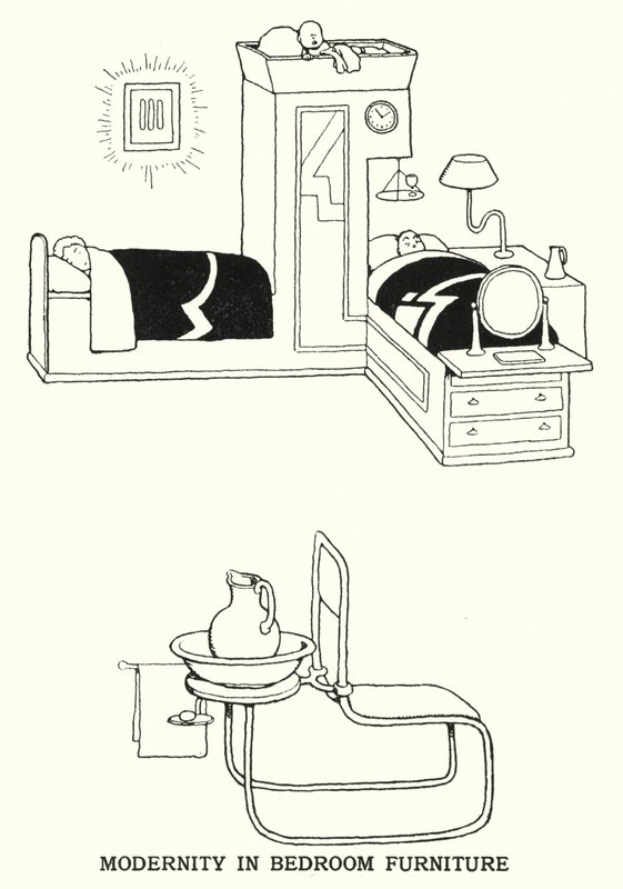 Modernitás a hálószobabútorokban (litho) alkotó: William Heath Robinson