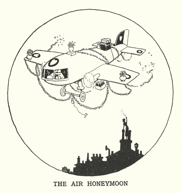 A légi nászút (litho) alkotó: William Heath Robinson