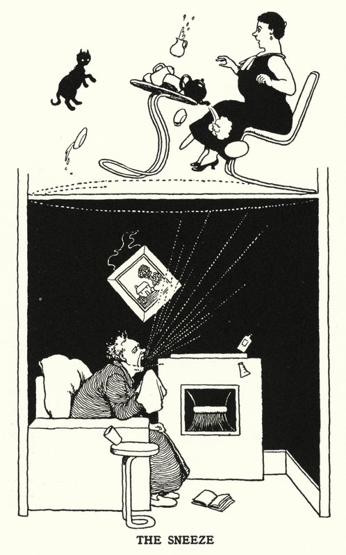 A tüsszentés (litho) alkotó: William Heath Robinson