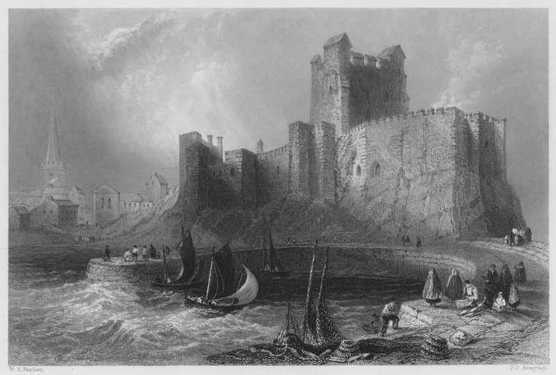 Carrickfergus kastély (metszet) alkotó: William Henry (after) Bartlett