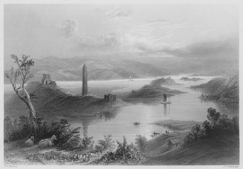 Devenish-sziget, Loch Erne (metszet) alkotó: William Henry (after) Bartlett