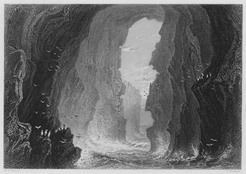 Dunkerry-barlang, Antrim megye (metszet) alkotó: William Henry (after) Bartlett