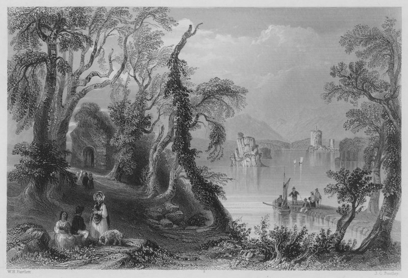 Innisfallen, Killarney-tó (metszet) alkotó: William Henry (after) Bartlett