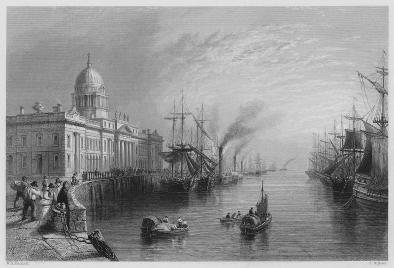 The Custom House, Dublin (metszet) alkotó: William Henry (after) Bartlett