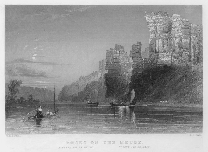 Sziklák a Meuse-n (metszet) alkotó: William Henry Bartlett