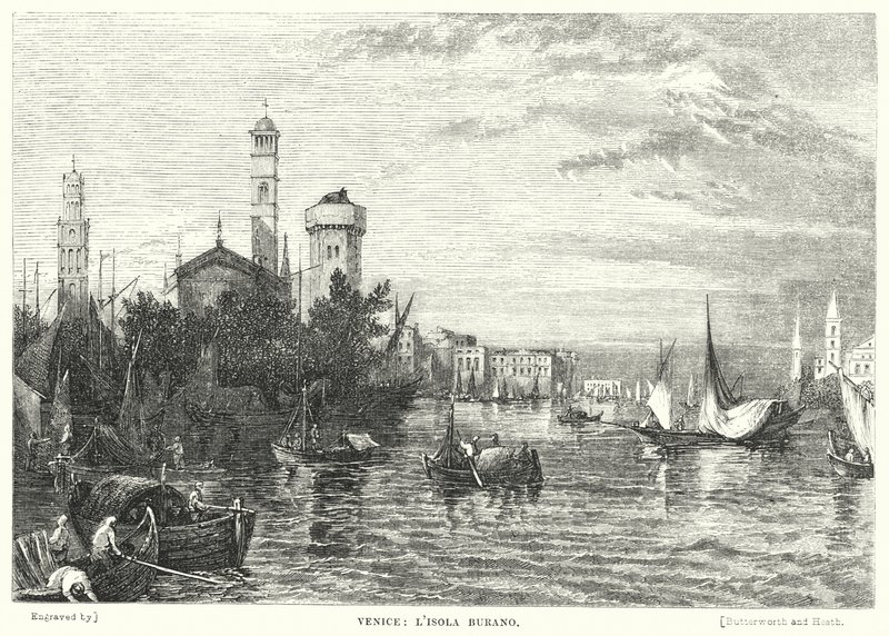 Velence, Burano-sziget (metszet) alkotó: William Linton