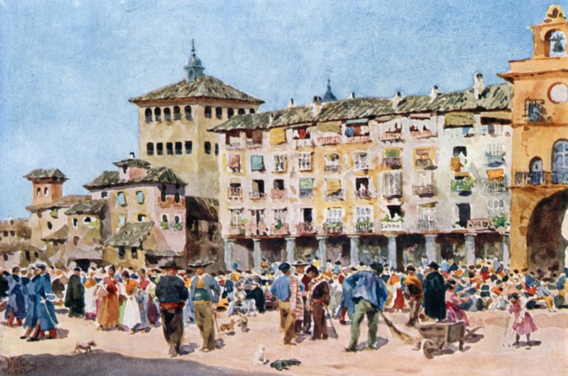 Toledo, a Zocodover (színes litó) alkotó: William Wiehe Collins