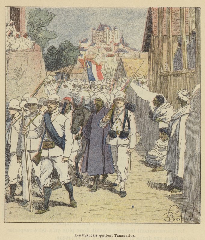 A franciák elhagyják Antananarivót alkotó: after Louis Charles Bombled