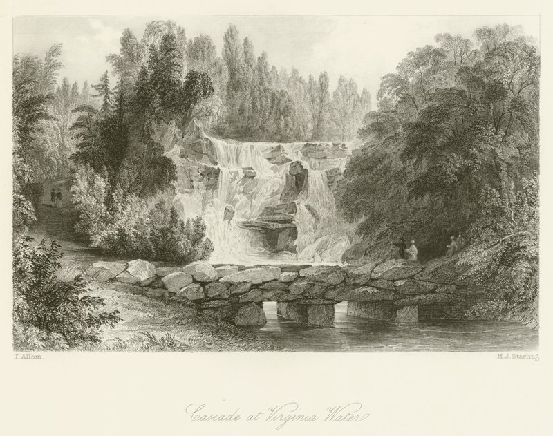 Cascade a Virginia Water-nél alkotó: after Thomas Allom