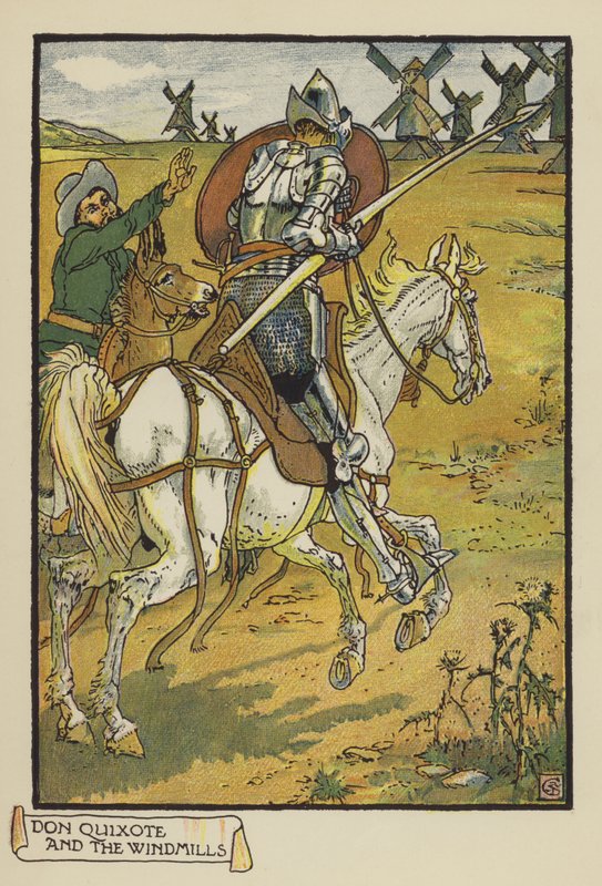 Don Quijote és a szélmalmok alkotó: after Walter Crane