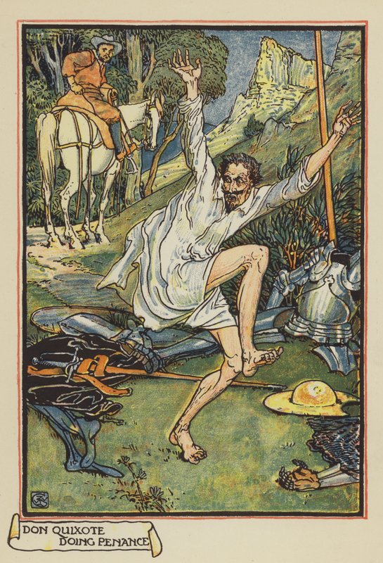 Don Quijote bűnbánatot tart alkotó: after Walter Crane